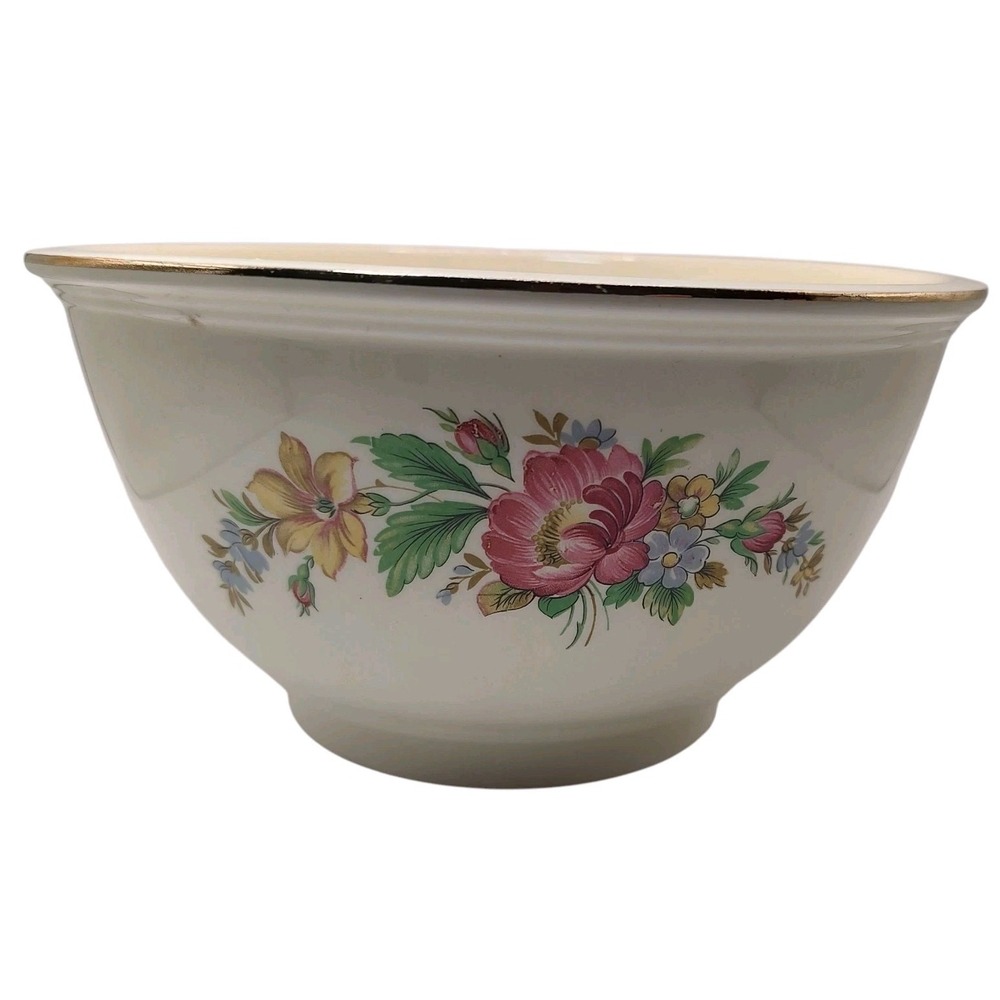 Homer Laughlin Kitchen Kraft Bowl Medium Oven Serve Floral Spring Wreath USA SEE